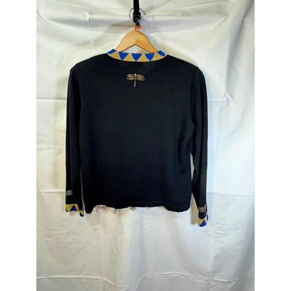 Vintage Just B cardigan beaded artsy dragonflies bold fun whimsy medium workwear - Picture 6 of 14